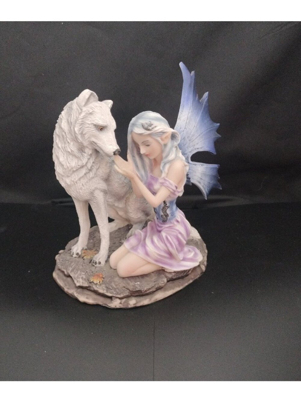 Fairy with Snow Wolf Statue 6.5"H Fantasy Collectible Figurine Missing A Wing